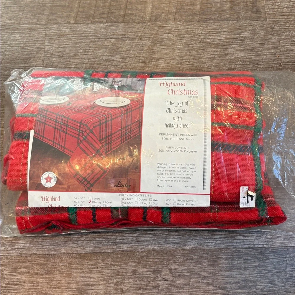 Vintage Highland Christmas Red Tartan Plaid Tablecloth 52”x70” Made USA Holiday